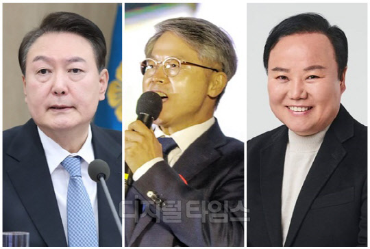 (왼쪽부터) 윤석열 대통령, 민형배 무소속 의원, 김재원 국민의힘 수석최고위원. <디지털타임스 DB, 대통령실 제공>